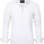 J.VER Men's Dress Shirts Solid Long Sleeve Stretch Wrinkle-Free Formal Shirt Business Casual Button Down Shirts