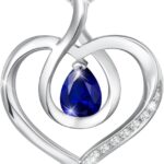 AGVANA Heart Birthstone Necklace for Women Sterling Silver Genuine or Created Gemstone Forever Love Pendant Necklace Fine Jewelry Anniversary Birthday Gifts for Women Mom Wife