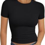 Trendy Queen Womens Basic T Shirts Summer Tops 2025 Short Sleeve Crop Tops Slim Fit Gym Workout Y2k Clothes