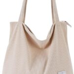 KALIDI Women Corduroy Tote Bag Zipper Casual Tote's Handbag Big Capacity Shoulder Bag with Pockets
