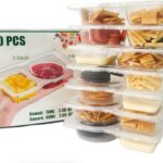 20-Piece Reusable Snack Containers with Lids, Two Compartment 5.45 oz Snack Box Containers, Condiment Containers with Lids for Eating Out and Camping, Meal Prep Containers