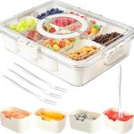 Snackle Box Container,Portable Snack Box 8 Compartment Divided Serving Tray with Lid and Handle,Clear Storage Organizer for Fruit Candy Nuts Veggie-Perfect for Road Travel Party（1 Pack）