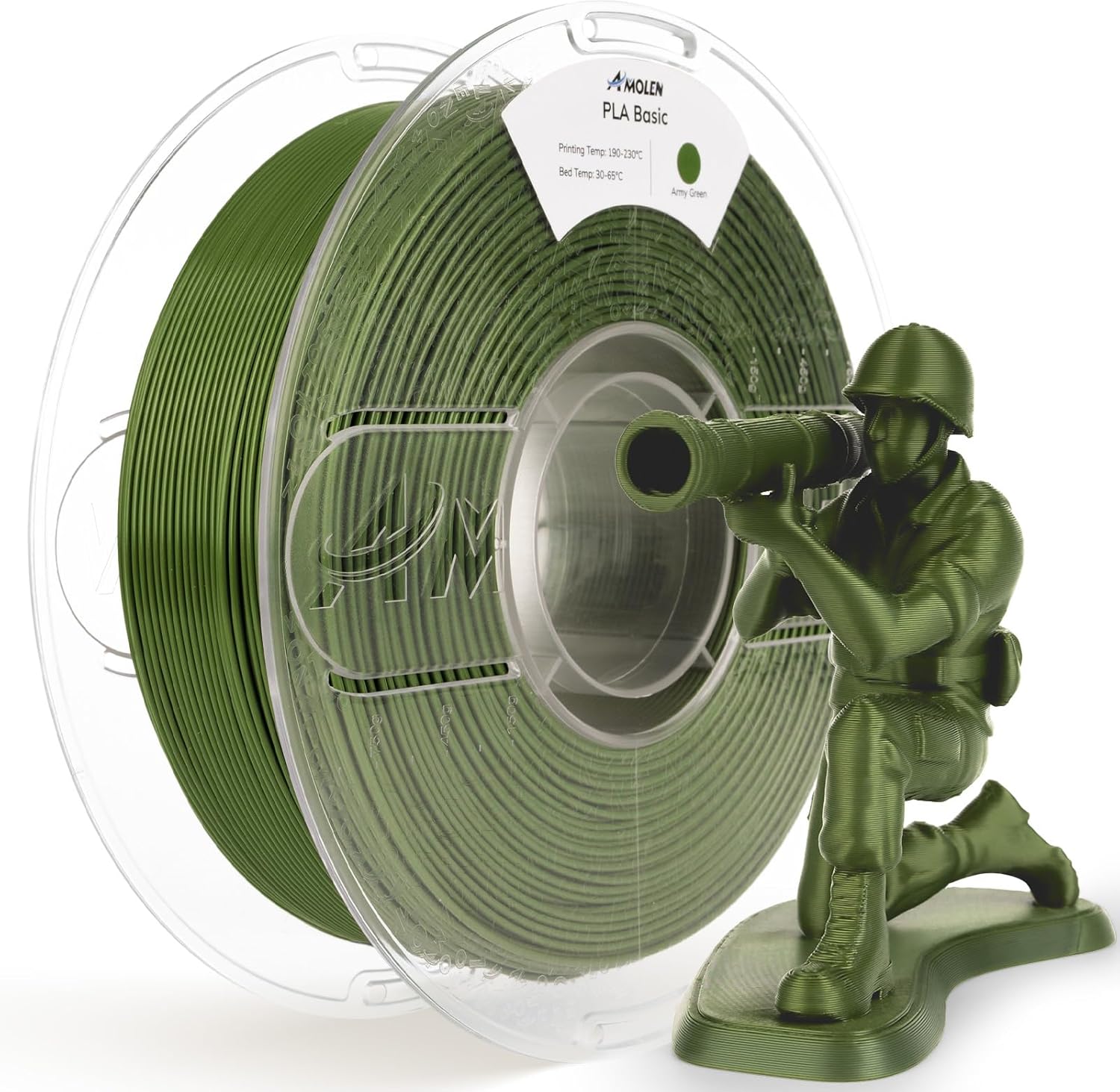AMOLEN 3D Printer Filament PLA, True High Speed 600mm/s 1.75mm PLA Filament Army Dark Green (Olive) PLA, 1KG/2.2lb, Dimensional Accuracy +/- 0.02 mm, Smooth & Non-Tangle, Fits for Most FDM 3D Printer