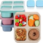 4 Pack - Snackle Box Container, Reusable Food Storage Snack Containers Lunch Box for Women Stackable for Work, and Travel Bento Box Adult with Two Sauce Boxes(Square 4)