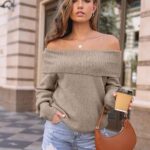 Womens Off The Shoulder Sweater Oversized Batwing Sleeve Loose Pullover Sweaters Tops