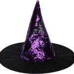 Halloween Reversible Sequin Witch Hat. Reversible Sequin Costume Party Hat. (Purple & Silver)