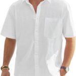 J.VER Men's Linen Short Sleeve Shirts Cotton Casual Lightweight Button Down Shirt Beach Vacation Summer Tops with Pocket