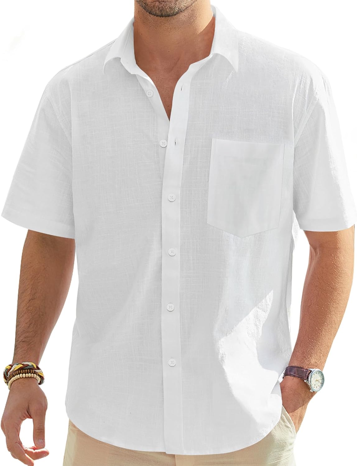 J.VER Men's Linen Short Sleeve Shirts Cotton Casual Lightweight Button Down Shirt Beach Vacation Summer Tops with Pocket