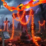 Solar Halloween Decorations Halloween Plastic Chain Lights, 5 Ft Props Chains with 8 Lighting Modes String Lights, for Skeleton Dog, Creepy Costumes Accessories Party, Spooky Outdoor Decorations