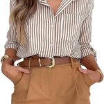 siliteelon Striped Button Down Shirts Dress Shirts Long Sleeve Casual
