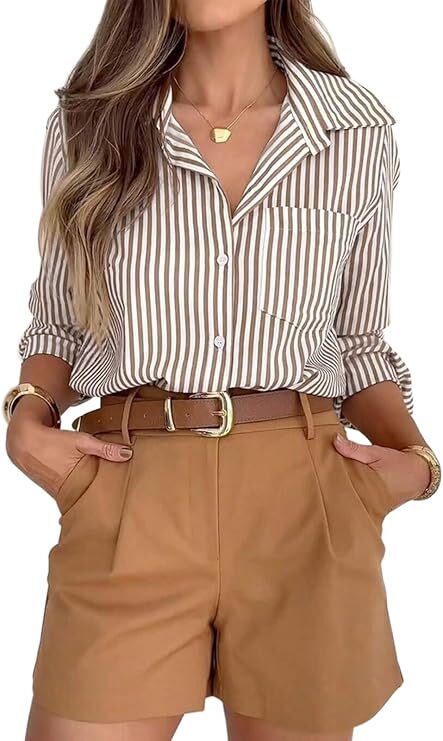 siliteelon Striped Button Down Shirts Dress Shirts Long Sleeve Casual