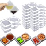 16Pcs Double Compartment Snack Containers, Reusable with Lid, 2 Compartment Lunch Box, Travel Size Condiments, Sauce Containers