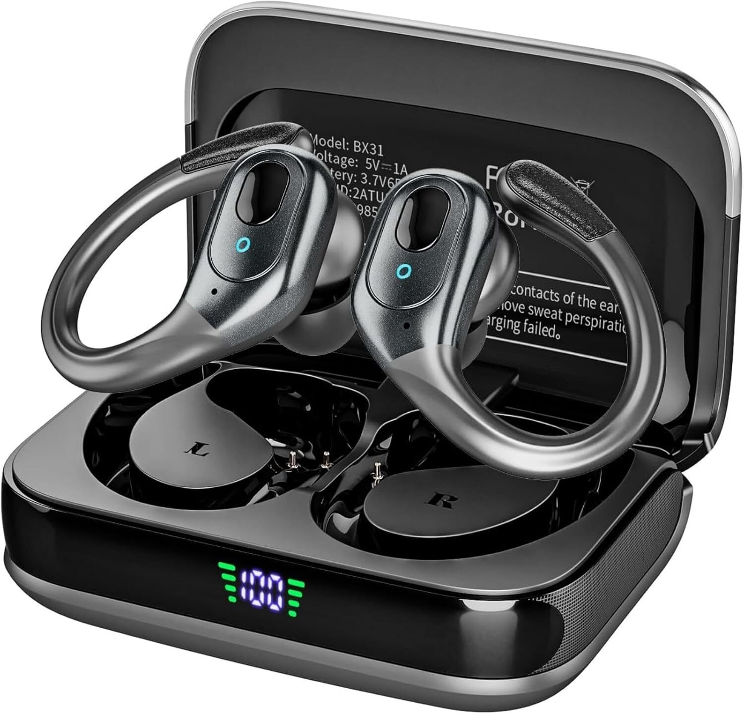 Click to see full view  Ask Rufus  Can they connect to multiple devices?   Do they have a microphone?   Are they comfortable for long workouts?   Ask something else Wireless Earbuds Bluetooth 5.4 Headphones, Noise Canceling Ear Buds with 75hr Playtime, LED Power Display, IPX7 Waterproof Earphones Over Ear Earphones for Sports/Workouts