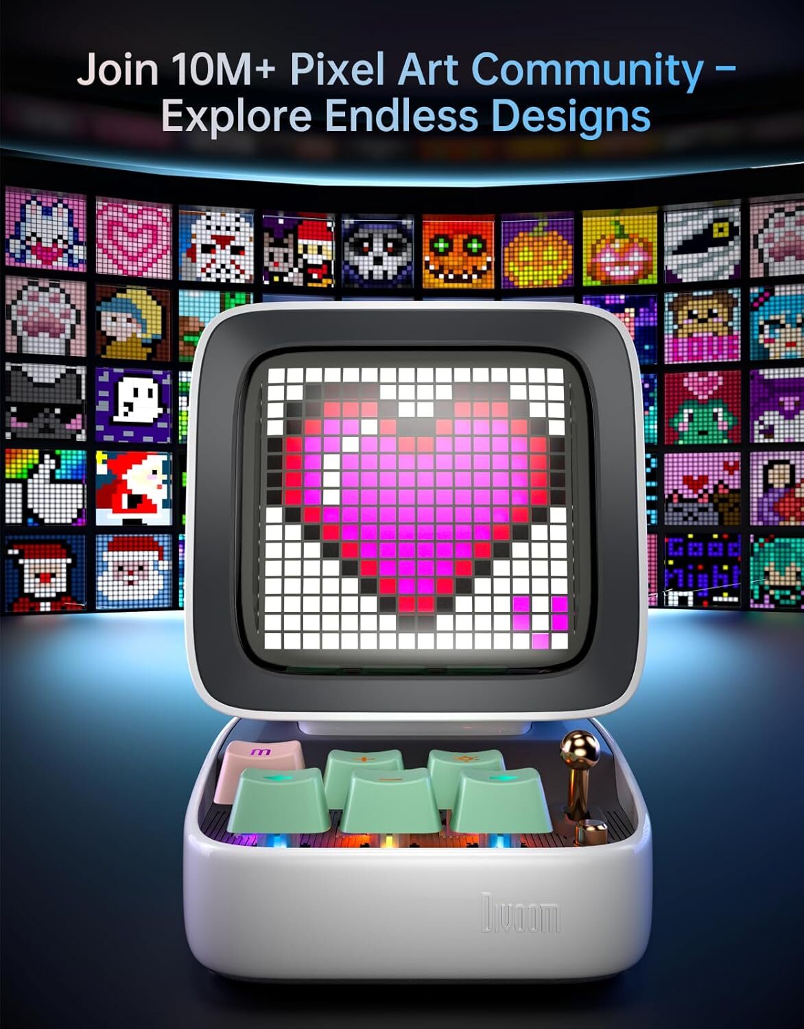 Divoom Ditoo Pro Pixel Art Gaming Portable Bluetooth Speaker with App Controlled 16X16 LED Front Panel, Also a Smart Alarm (White)