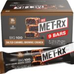 MET-Rx Big 100 Protein Bar, Meal Replacement Bar, 30G Protein, Salted Caramel Brownie Crunch, 9 Count, 3.52 Oz.(Packaging may vary)