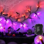 6 FT 45 LED Willow Vine Twig Decor Black Halloween Garland with Orange Purple Lights, Timer 8 Modes Waterproof Battery Operated Indoor Halloween Decorations for Wall Fireplace Mantle Home Office Decor