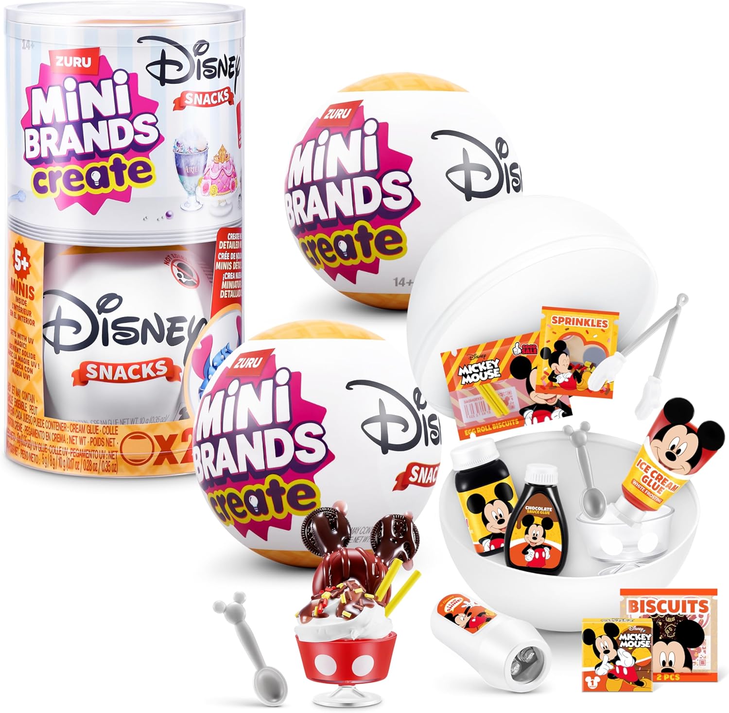 Mini Brands Create Disney Snacks Series 1 Capsule by ZURU, Licensed Mini Collectibles, Mystery Blind Packaging, DIY, Crafts, Resin Play, Novelty, Replica Food, NOT Edible, 8+ (2 Capsules)