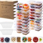 20 Sets Reusable Snack Containers with Lids & 20 Sporks – Double Compartment for Portion Control, BPA-Free Leak-Proof Dipping Containers for Meal Prep, Travel, and Outdoor Snacks (Clear)