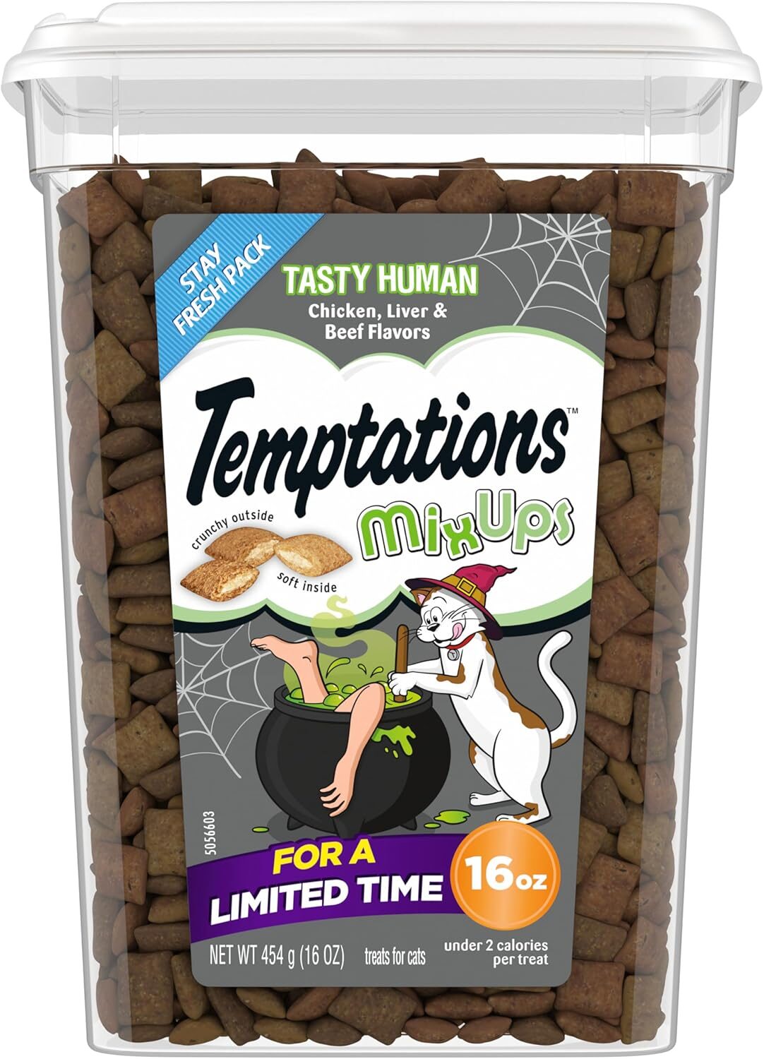 Temptations Mixups Crunchy and Soft Cat Treats Tasty Human Chicken, Liver, Beef Flavors, 16 oz. Tub