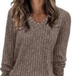 Sampeel V Neck Long Sleeve Shirts for Women Casual Fall Tops Lightweight Tunic Sweaters Fashion Clothes Loose Fit 2025