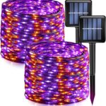 Dazzle Bright 2 Pack Purple and Orange Halloween Fairy String Lights, Total 80FT 240LED Solar Powered Fairy Lights with 8 Modes, Waterproof Copper Black Wire Lights for Outdoor Yard Party Decorations