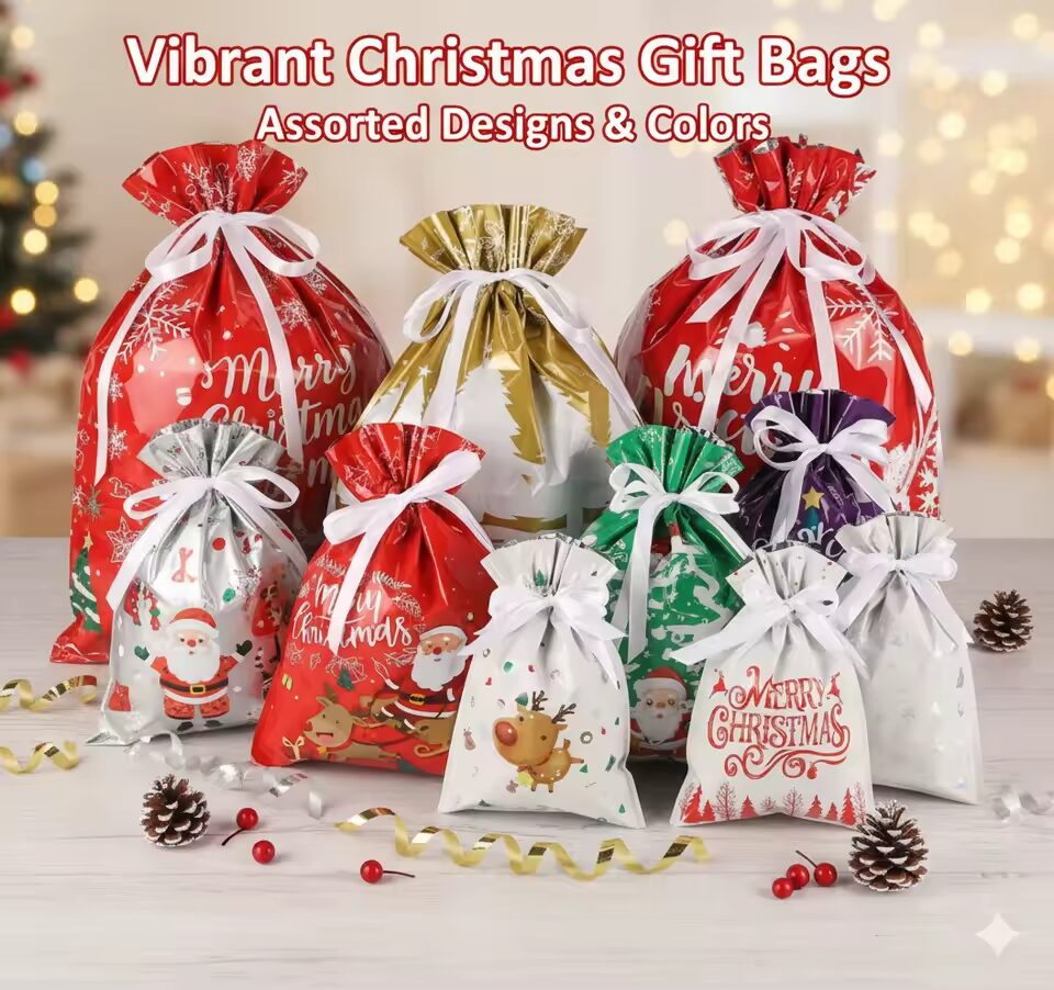 Christmas Drawstring Gift Bag Set For Candy Cookies Holiday Present Wrapping And Party Decoration