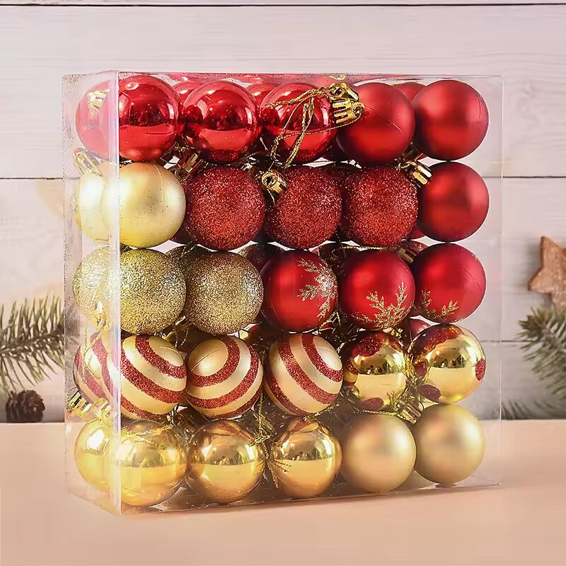 50Pcs/box Red Gold Christmas Balls Ornament Xmas Tree Hanging Pendant 2025 Christmas Decoration for Home 2026 New Year Gifts