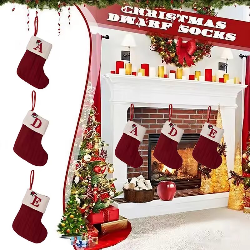 Christmas Red Socks Christmas Tree Ornaments For Home Pendant Decorations Alphabet Knitting Gift Socks Party Decors